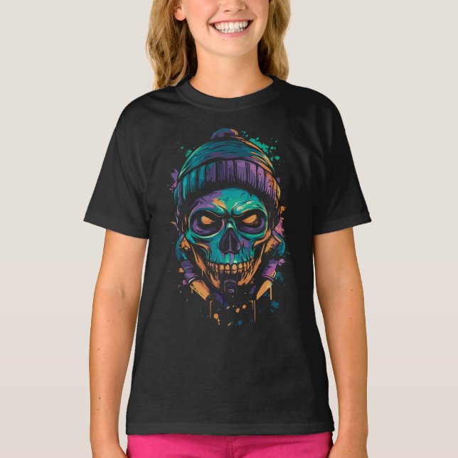 Neon Skull: Graffiti Glow blir T Shirt (Framsida)