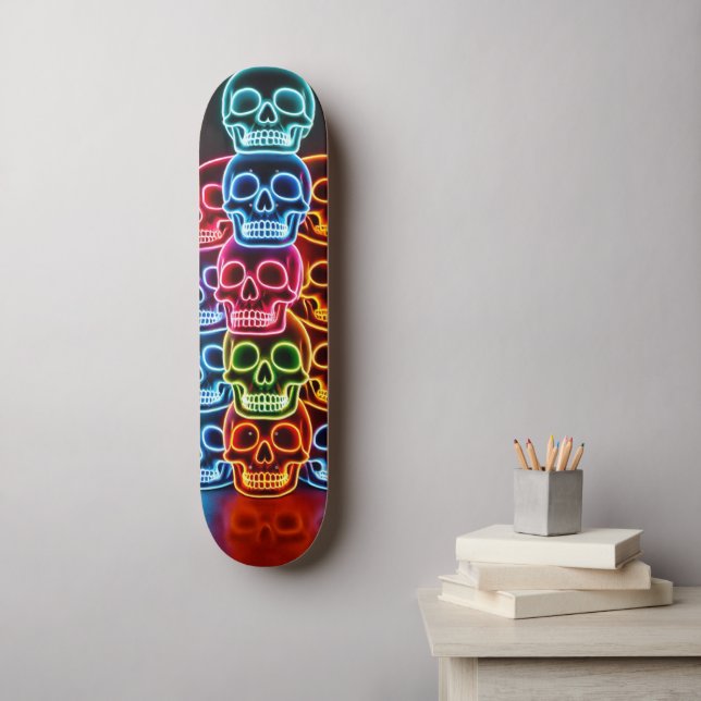Neon Skull Stack Skateboard (Väggkonst)