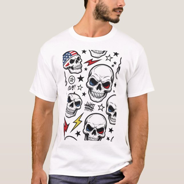 Neon Skull Storm on Black T Shirt (Framsida)