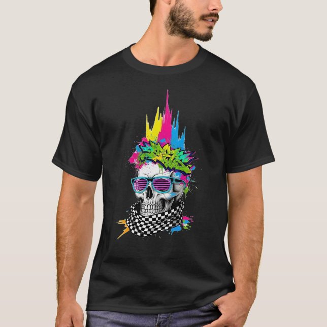 Neon Skull Streetwear Illustration T Shirt (Framsida)