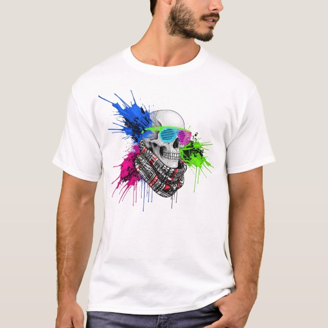 Neon Skull Streetwear Illustration T Shirt (Framsida)