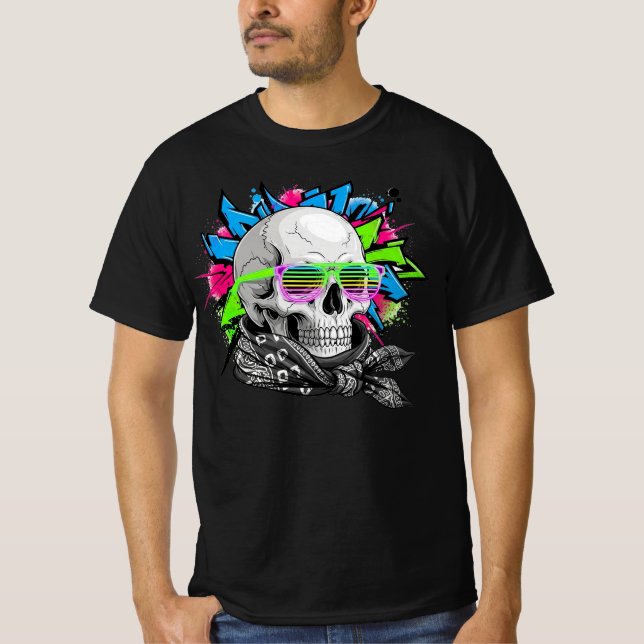 Neon Skull Streetwear Illustration T Shirt (Framsida)