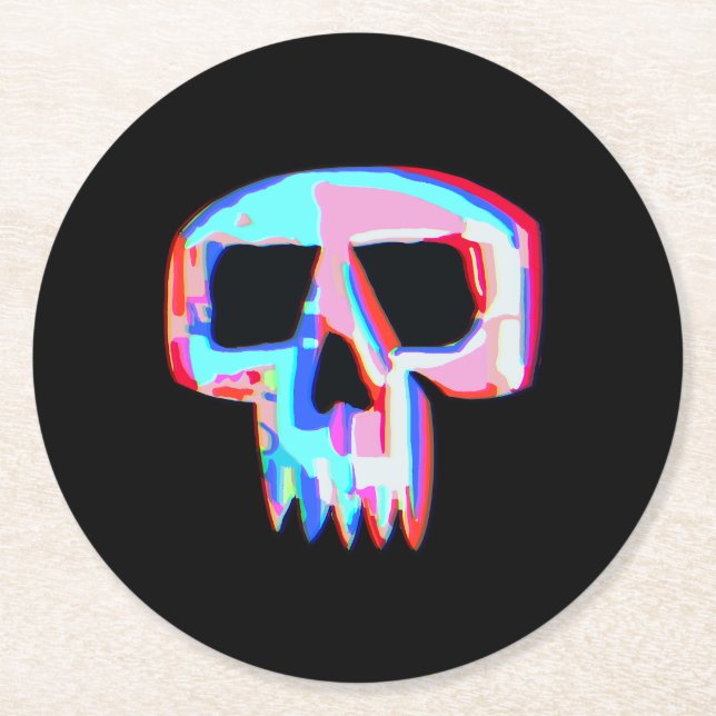 Neon Skull Underlägg Papper Rund (Framsidan)