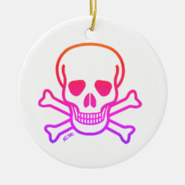 Neon Skullvit, rund keramisk ornament