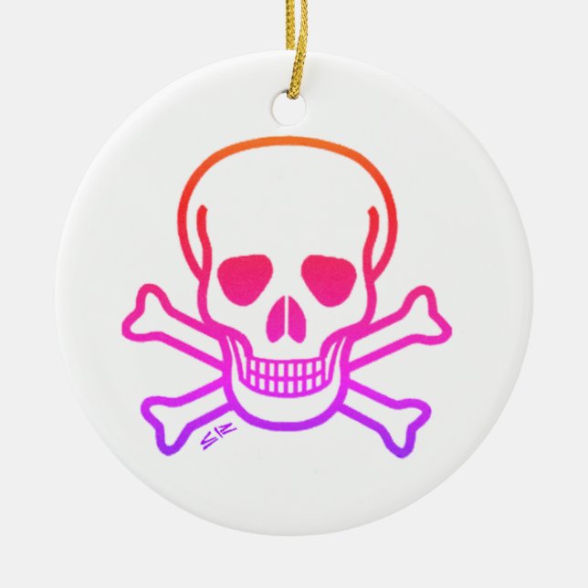 Neon Skullvit, rund keramisk ornament (Framsidan)