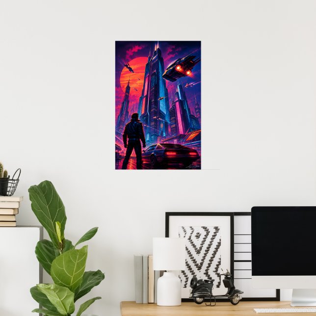 Neon Skyline Drifter Poster (Hemmakontoret)