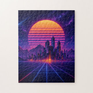 Neon Skyline Horizon – Retro Synthwave Cityscape Pussel