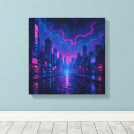 Neon Skyline Mirage Futuristiska City Canvas Art