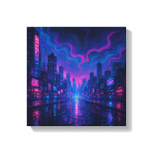 Neon Skyline Mirage Futuristiska City Canvas Art