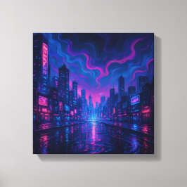 Neon Skyline Mirage Futuristiska City Canvas Art