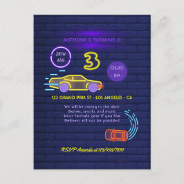 Neon skylte Racing Car tema Pojke 3-års födelsedag Vykort