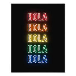 Neon skylte stil Hola Upprepande regnbågsutskrift Fototryck