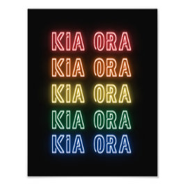 Neon skylte stil Kia Ora Upprepande regnbågsutskri Fototryck
