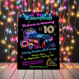 Neon Sleepover Pajama Party Birthday Inbjudningar