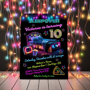 Neon Sleepover Pajama Party Birthday Inbjudningar