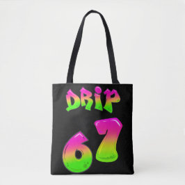 Neon Slime DRIP 67 Viral Meme Svart Toteväska Tygkasse
