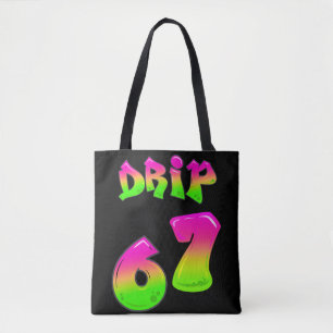 Neon Slime DRIP 67 Viral Meme Svart Toteväska Tygkasse