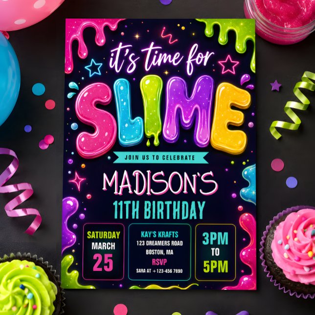 Neon Slime Födelsedagsfest Inbjudningar (Skapare uppladdad)
