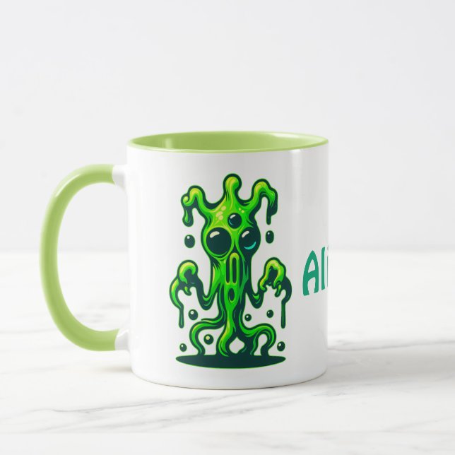 Neon Slime Monster - Coola Creepy Alien Design Mugg (Vänster)