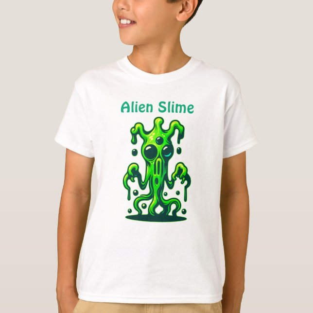 Neon Slime Monster - Coola Creepy Alien Design T Shirt (Framsida)