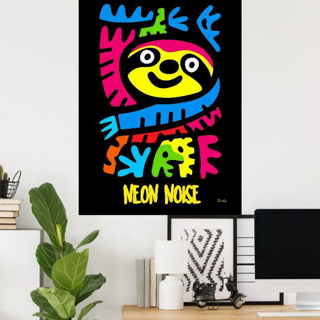 Neon Sloth Art - Färgfull pop Jungle Animal Design Poster (Hemmakontoret)