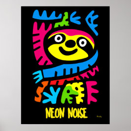 Neon Sloth Art - Färgfull pop Jungle Animal Design Poster