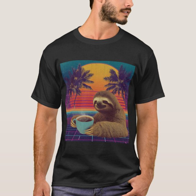 Neon Sloth Coffee Break T Shirt (Framsida)