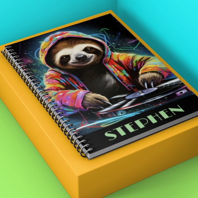 Neon Sloth DJ Retro Coola Anteckningsbok (Skapare uppladdad)