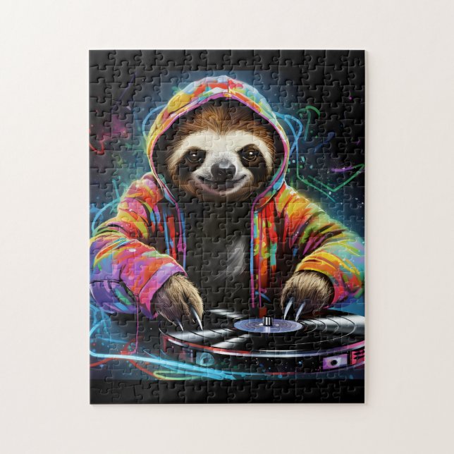 Neon Sloth DJ Retro Coola Pussel (Vertikal)