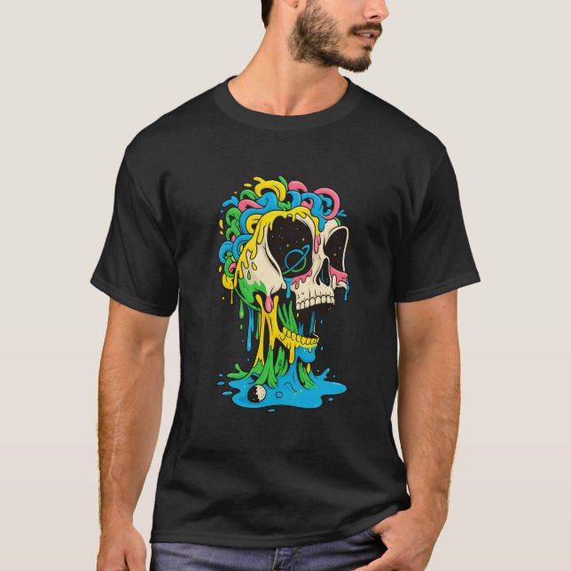 Neon Smält Skalle Konst T-Shirt (Framsida)