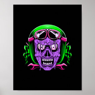 Neon Smältande Zombie Åkare Dödskalle Poster
