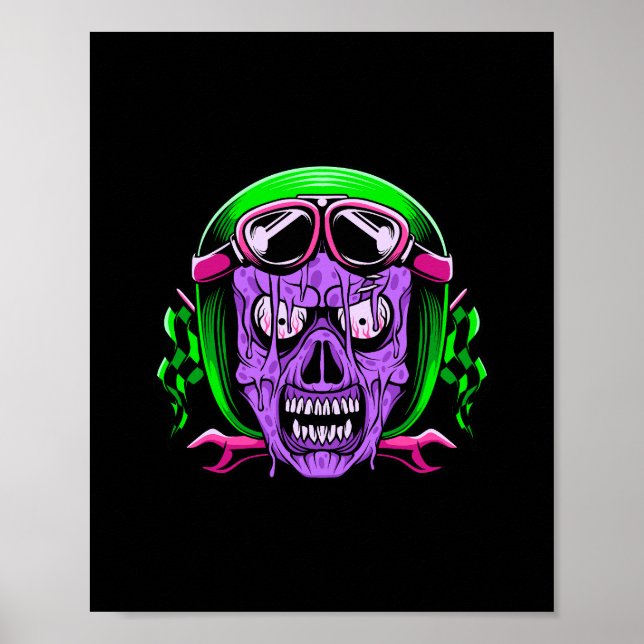 Neon Smältande Zombie Åkare Dödskalle Poster (Framsidan)