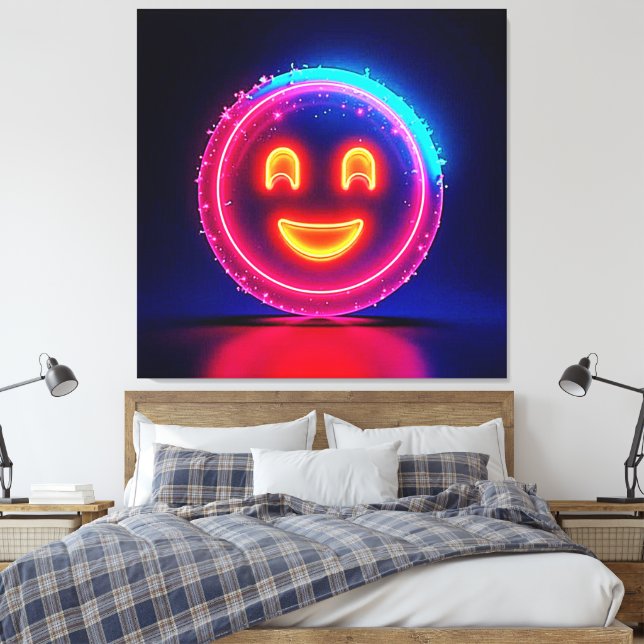 Neon Smile: Bright Happy Glow Design Canvastryck (Insitu (sovrum))