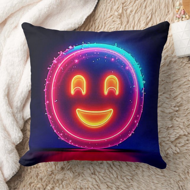 Neon Smile: Bright Happy Glow Design Kudde (Filt)