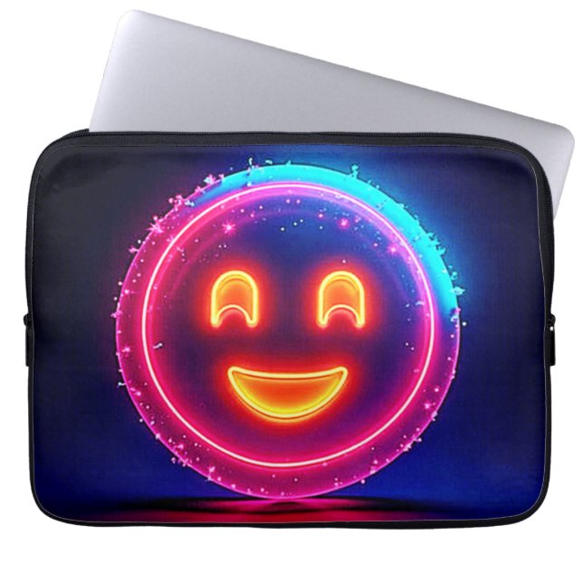 Neon Smile: Bright Happy Glow Design Laptop Fodral (Framsidan)