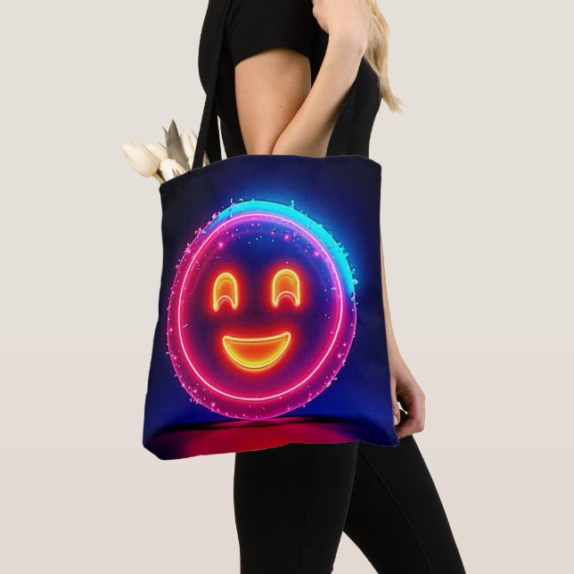 Neon Smile: Bright Happy Glow Design Tygkasse (Närbild)