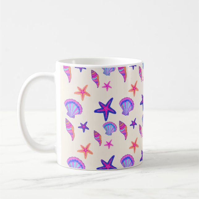 Neon Snäckskal Mermaidcore Sömlöst Mönster  Kaffemugg (Vänster)