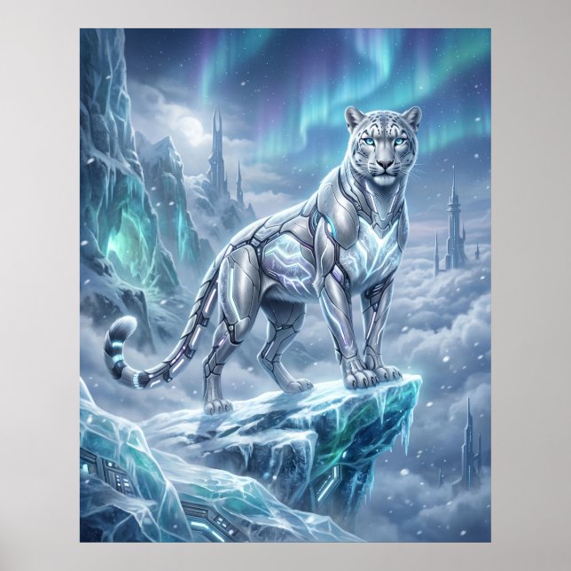 Neon Snö Leopard Glaciertorn Poster (Framsidan)