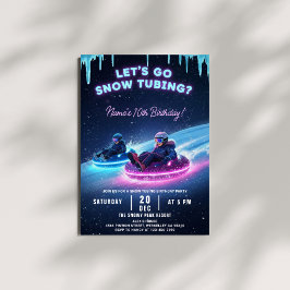 Neon Snow Tubing Birthday Invitation Winter Party Inbjudningar