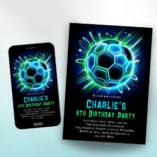 Neon Soccer Birthday Boys Neon Ocer Inbjudningar