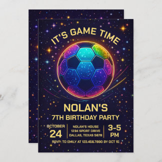 Neon Soccer Birthday Invitation Inbjudningar