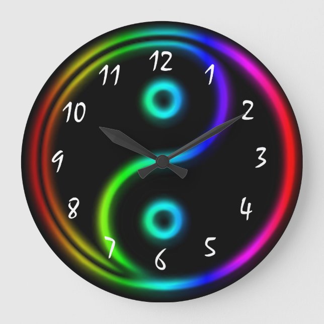 Neon som Rainbow Yin Yang Stor Klocka (Framsida)
