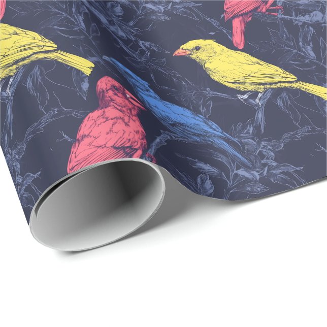 Neon Songbirds Botanical Wrapping Paper Presentpapper (Rullad Hörn)
