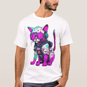 Neon Space-katt i Futuristiska Kostym T Shirt