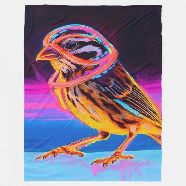 Neon Sparrow med glödande accenter Fleecefilt (Framsidan)
