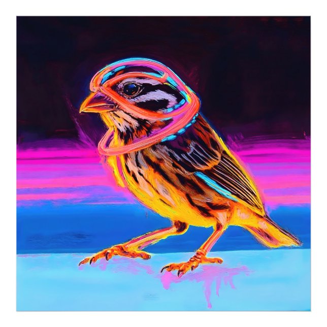 Neon Sparrow med glödande accenter Fototryck (Framsidan)