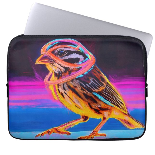 Neon Sparrow med glödande accenter Laptop Fodral (Framsidan)