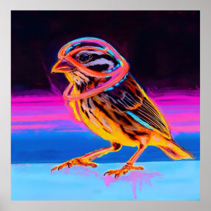 Neon Sparrow med glödande accenter Poster