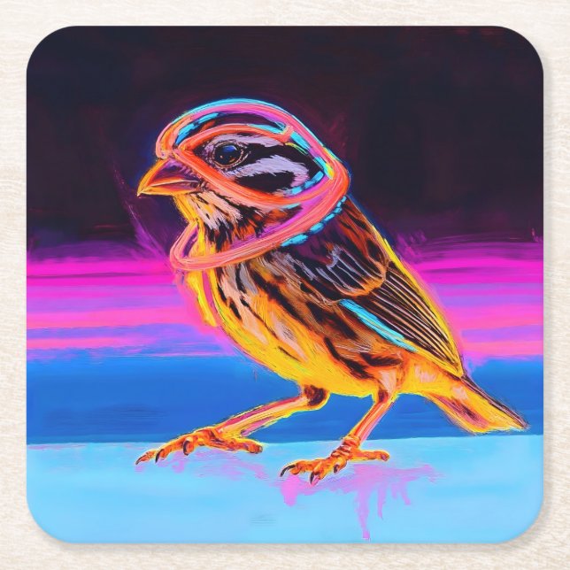 Neon Sparrow med glödande accenter Underlägg Papper Kvadrat (Framsidan)