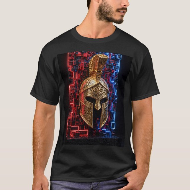 Neon Spartan Extra 3D Mosaic design  T Shirt (Framsida)
